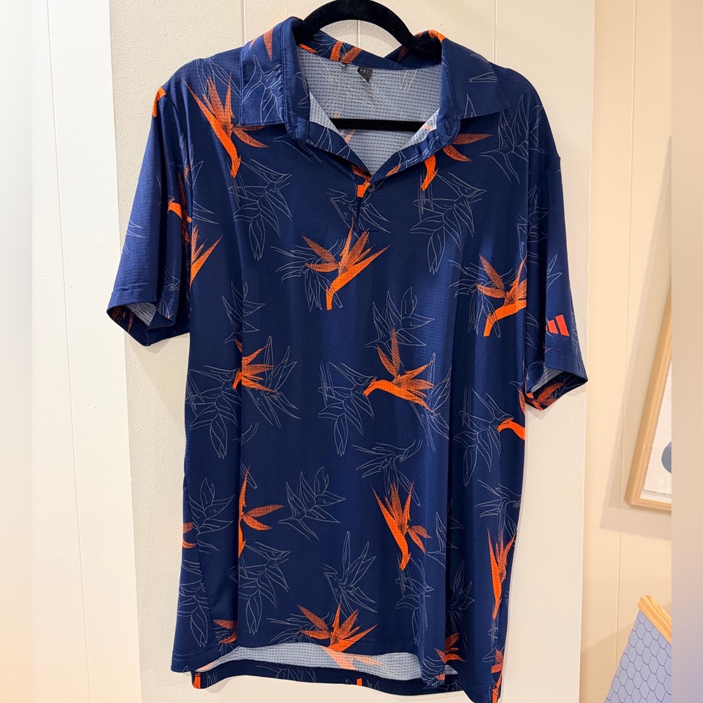 adidas Men's Blue and Orange Golf Shirt